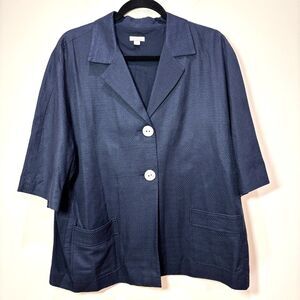 J Jill Silk Cotton Lightweight Jacket Women XL Navy Blue Lagenlook Elevated